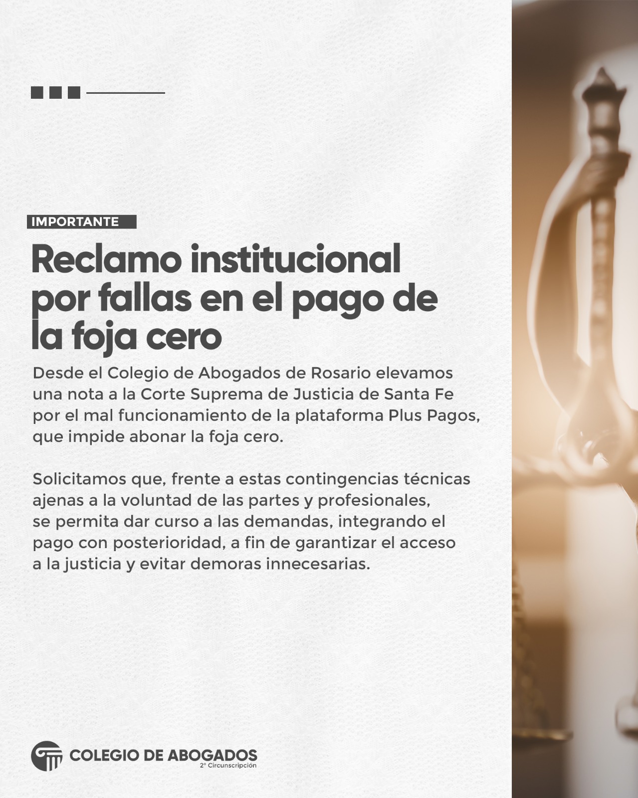 Reclamo institucional por fallas en el pago de la foja cero